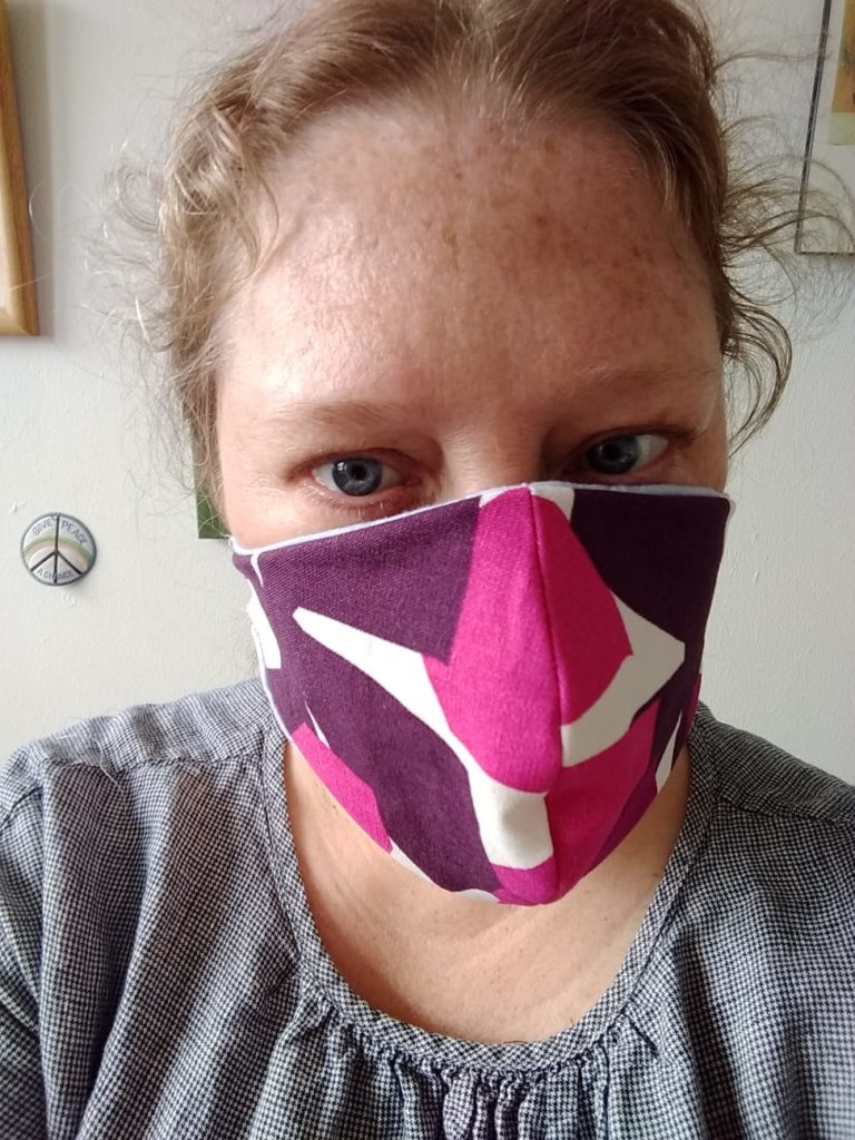 Prototype of adult mask sewn by Emily for donation